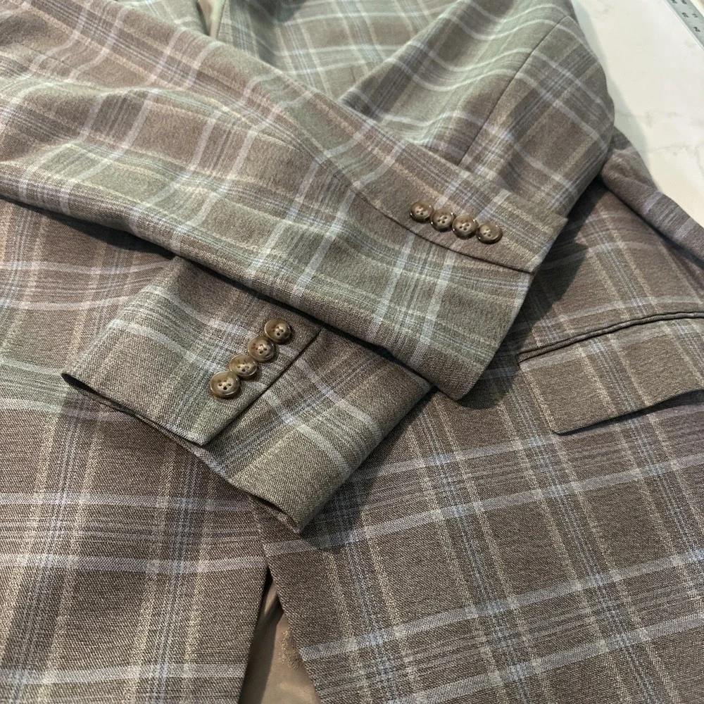 Lauren Ralph Lauren Men UltraFlex Plaid Sports Coat Blazer‎ Tan Blue Jacket 50R